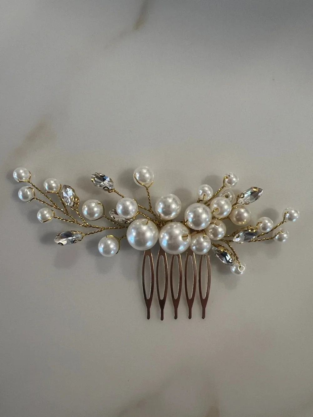 2 Gold Pearl & Crystal Hair Combs